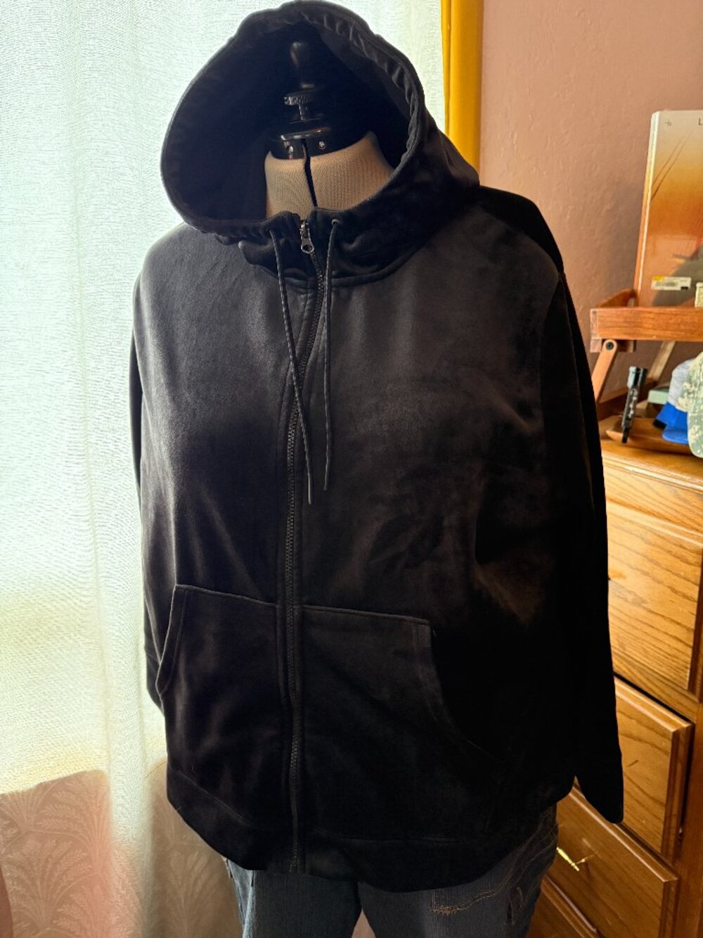 Time and Tru Black Velour Full Zip Hoodie Jacket Plus Size 3X 24W 26W Cozy